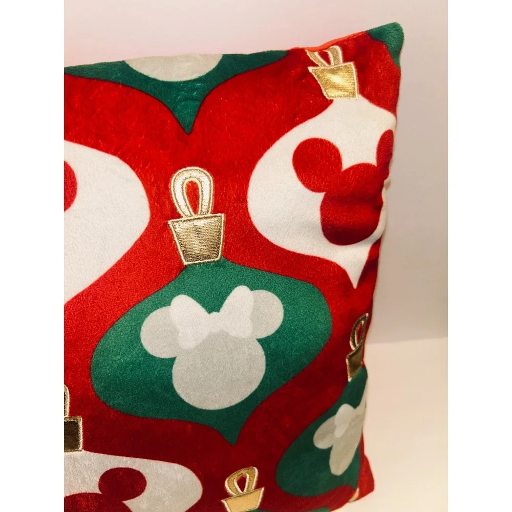 Disney Mickey Minnie Mouse Christmas Ornament Plush Throw Decor 16x16 Red Green